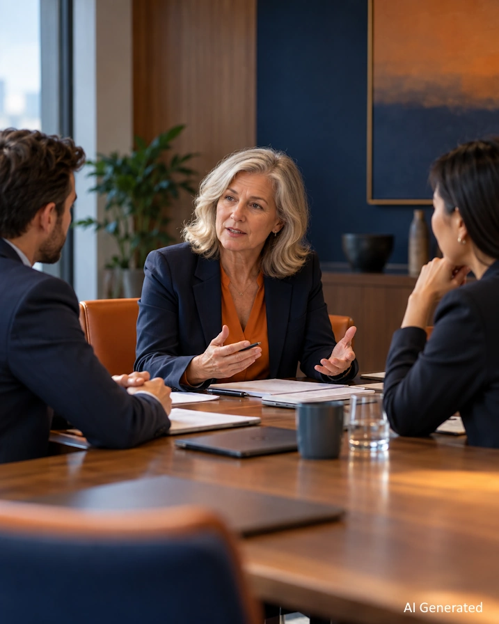 AI-generated image - a data protection officer advises executives at a boardroom table