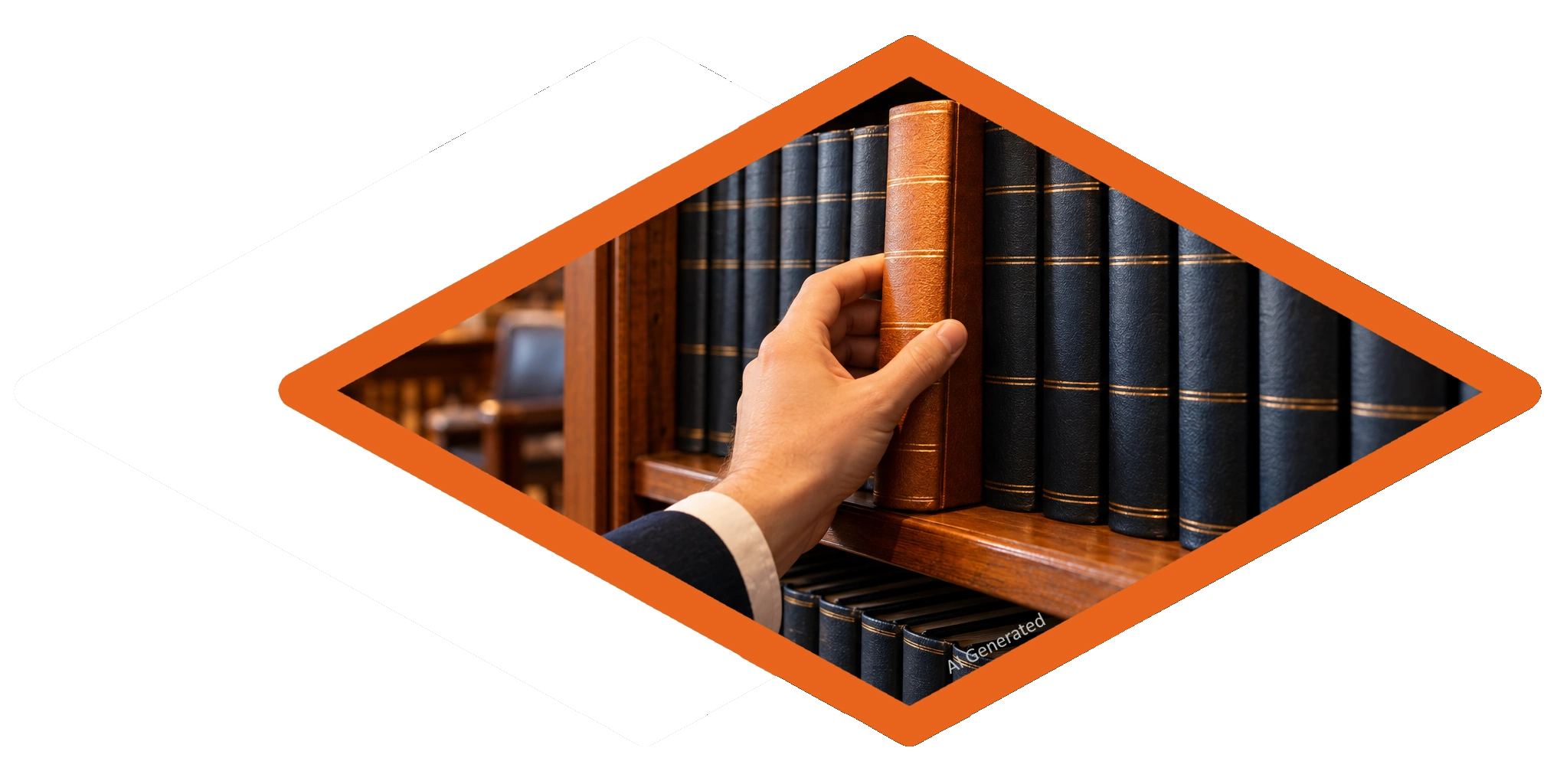 AI-generated image - a hand adds a new volume to a row of law books, as the course is updated when the rules change