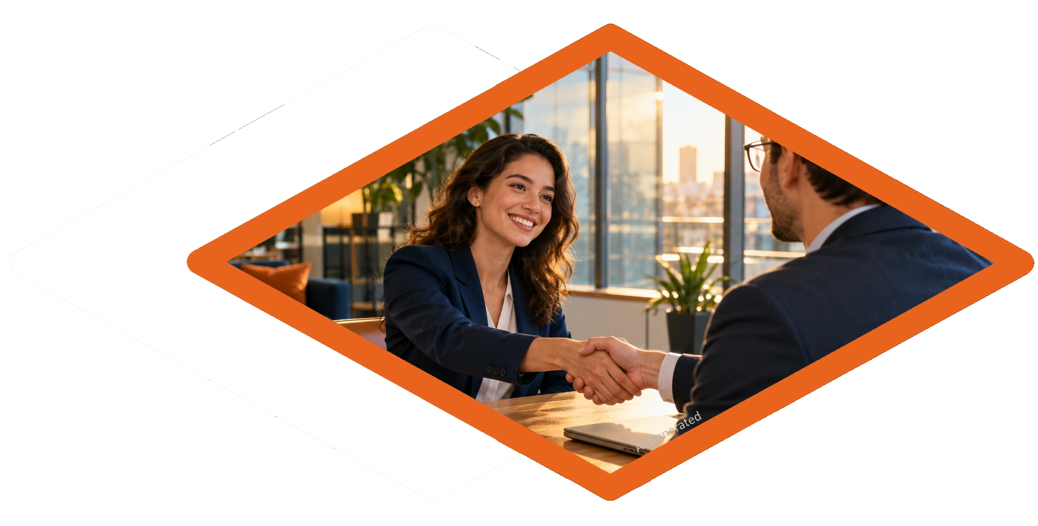 AI-generated image - a newly certified professional shakes hands at the end of a job interview