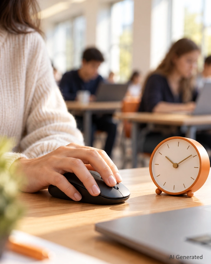 AI-generated image - a candidate's hand beside a clock during a timed exam